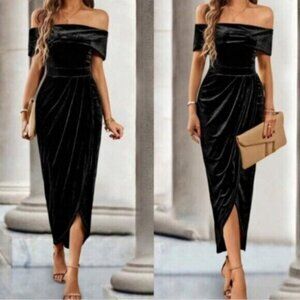 Luxe Velvet Off Shoulder Evening Party Wedding Formal dress